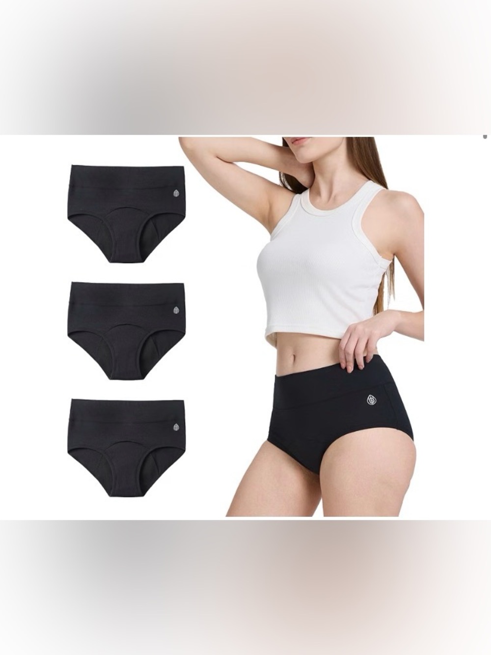 Menstrual Underwear Black High-Waist Seamless Briefs (3-Pack)